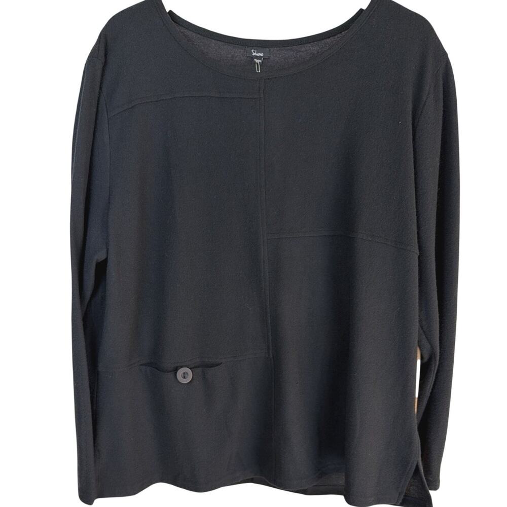 NWT Shana Black Round Neck Seam Detail Button Pocket Long Sleeve Sweater Size S
